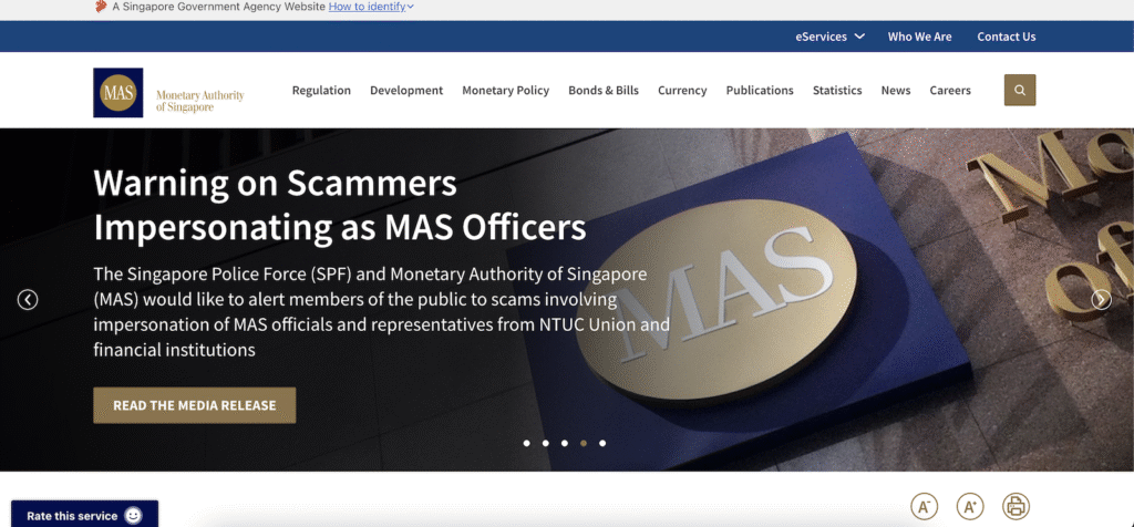 Monetary Authority of Singapore - Warning on Scammers